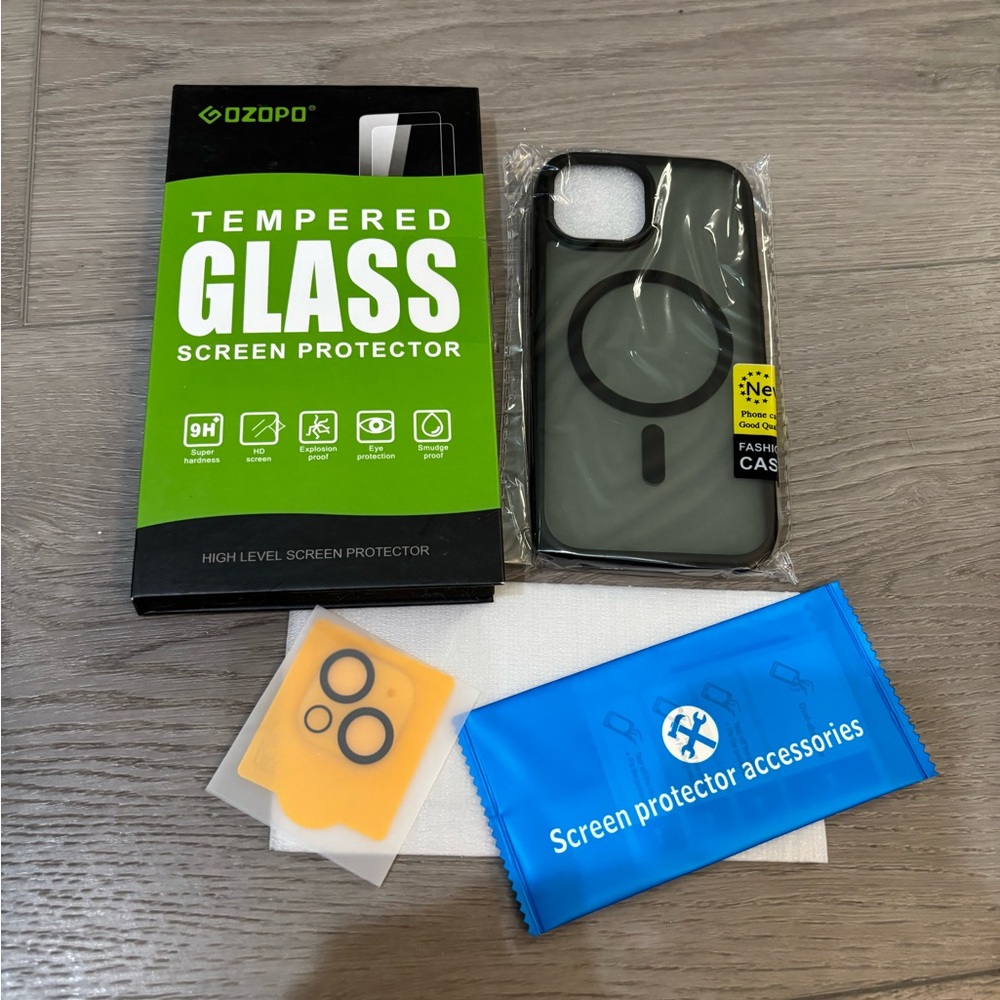 OZOPO Black Tempered Glass Screen Protector with Case for iPhone 15 - Picture 1 of 10